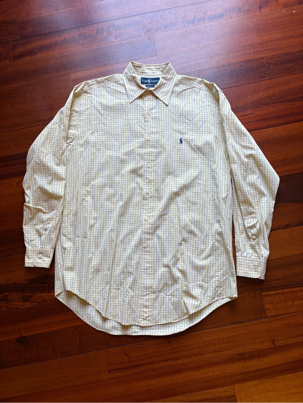 Vintage Ralph Lauren Light Yellow Check Button-Down Dress Shirt